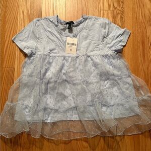 Forever 21 Light Blue Tee with Sheer Overlay